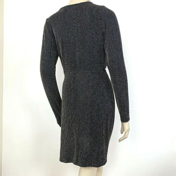 Row A Womens Cocktail long sleeve dress Sz Large L Nylon lurex Black Gold Silver - Picture 6 of 12